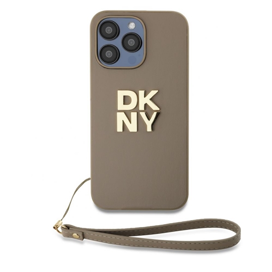 Изображение DKNY - DKNY PU Leather Stack Logo Wrist Strap Case for iPhone 14 Pro Max Beige