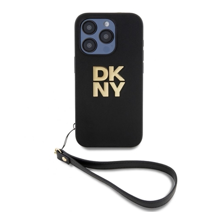 Изображение DKNY - DKNY PU Leather Stack Logo Wrist Strap Case for iPhone 15 Pro Black