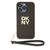 Изображение DKNY - DKNY PU Leather Stack Logo Wrist Strap Case for iPhone 15 Pro Brown