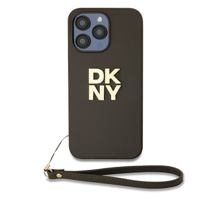 Изображение DKNY - DKNY PU Leather Stack Logo Wrist Strap Case for iPhone 15 Pro Max Brown