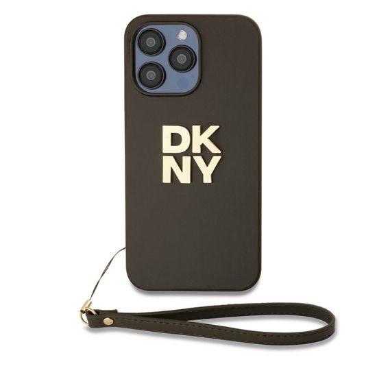 Изображение DKNY - DKNY PU Leather Stack Logo Wrist Strap Case for iPhone 15 Pro Max Brown