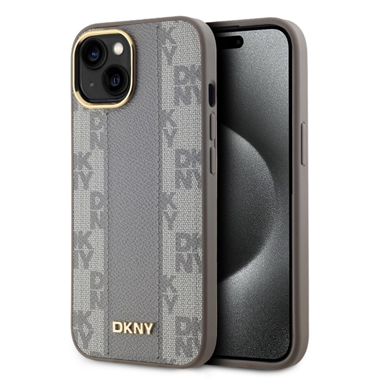 Изображение DKNY Apple DKNY PU Leather Checkered Pattern Magsafe Case for iPhone 15 Beige