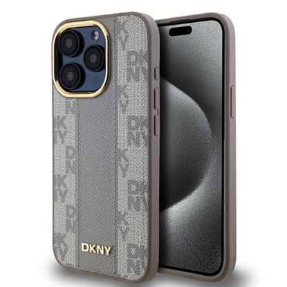 Изображение DKNY Apple DKNY PU Leather Checkered Pattern Magsafe Case for iPhone 15 Pro Max Beige
