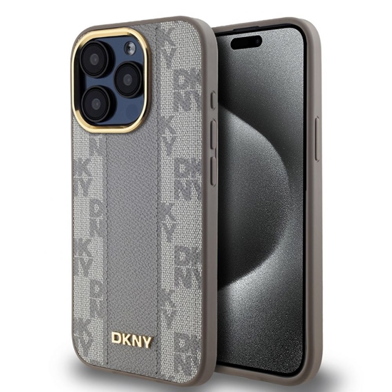Изображение DKNY Apple DKNY PU Leather Checkered Pattern Magsafe Case for iPhone 15 Pro Max Beige
