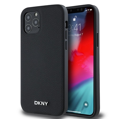 Изображение DKNY Apple DKNY PU Leather Silver Metal Logo Magsafe Case for iPhone 12/12 Pro Black