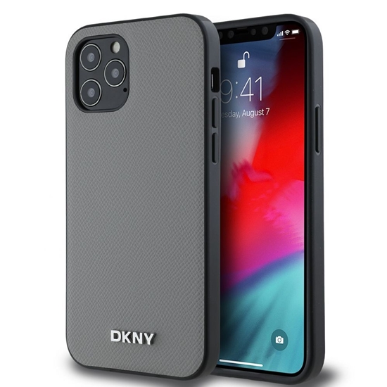Изображение DKNY Apple DKNY PU Leather Silver Metal Logo Magsafe Case for iPhone 12/12 Pro Grey