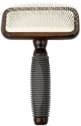 Изображение Ekskluzywna szczotka pudlwka prostoktna, dla zwierzt, drewno bukowe, stal, tworzywo TPR, wym. 11x16,8cm