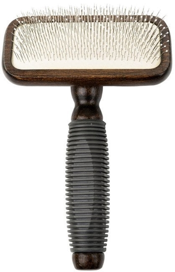 Изображение Ekskluzywna szczotka pudlwka prostoktna, dla zwierzt, drewno bukowe, stal, tworzywo TPR, wym. 11x16,8cm