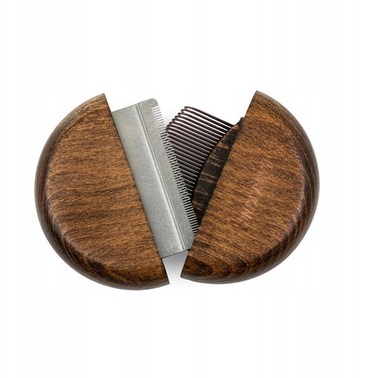 Picture of Ekskluzywny grzebie 2 w 1, do wyczesywania pche ze zgrzebem, okrgy, drewno bukowe, stal, plastik PP, rednica 9,1cm
