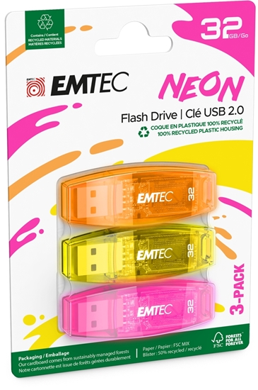 Picture of Emtec USB2.0 C410 32GB Neon 3 pcs