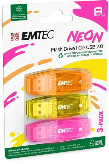 Picture of Emtec USB2.0 C410 8GB Neon 3 pcs