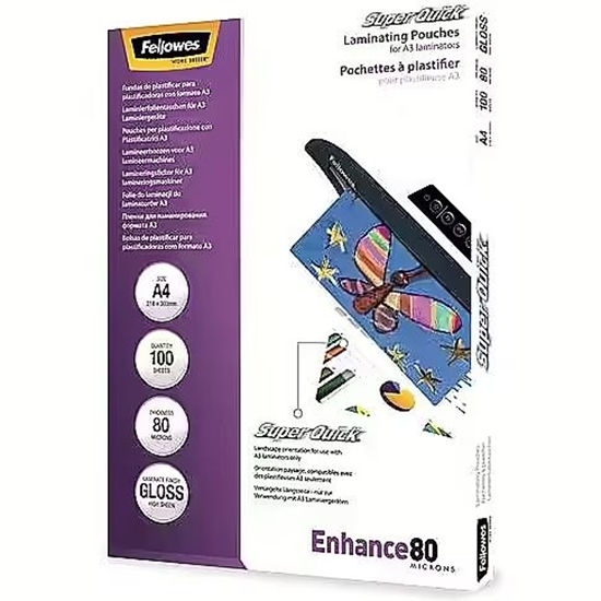 Picture of Fellowes 80mic Laminating Pouches A4 Glossy (100 pcs)