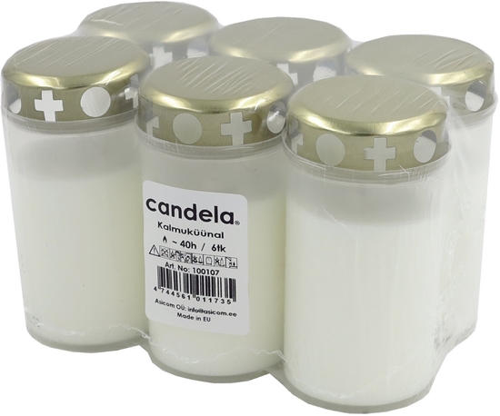 Picture of Grave candles with caps 6 pcs. set burning time ~40h white 4744561011735