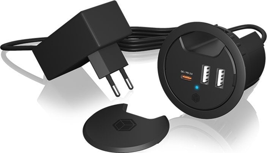 Picture of Icy Box IB-HUB1407 3 Port adowarka do biurka, 2x USB-A, 1x USB-C, otwór 60mm