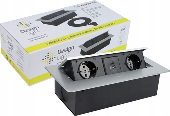 Picture of Ilgiklis montuojamas balde KOMBI BOX, 2x Schuko, 1x USB, 1x USB-C, su pilku remeliu, 3m laidas