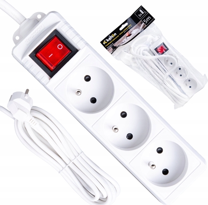 Picture of KELTIN Przeduacz elektryczny  listwa zasilajca biaa 3 gniazda 5m (40)