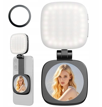 Picture of Lampa LED + Lusterko na Magnes do Telefonu MagSafe Zdjcia Selfie Vlog C140 / Czarny