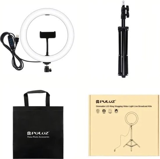 Picture of Lampa piercieniowa Puluz LED iedin lempa 26cm, su trikoju stovu iki 1.1m ir telefono laikikliu, USB