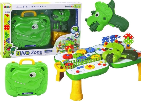 Изображение LeanToys Walizka Stolik Zestaw DIY Ukadanka Klocki Dinozaur Wkrtarka 249 ele.