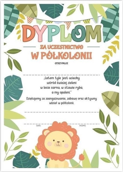 Изображение LearnHow Dyplom A4 ukoczenia pókolonii - Lew 20szt