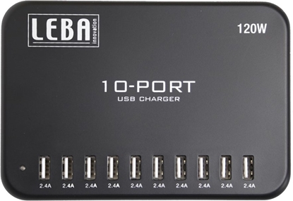 Picture of Leba NoteCharge 10 Ports, USB-A (Schuko plug), 12 watts available per device, USB 2.0, Indoor, USB, 5 V, 1.5 m, Black