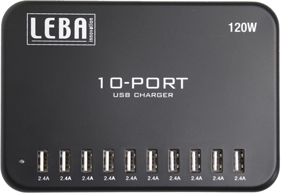 Picture of Leba NoteCharge 10 Ports, USB-A (Schuko plug), 12 watts available per device, USB 2.0, Indoor, USB, 5 V, 1.5 m, Black