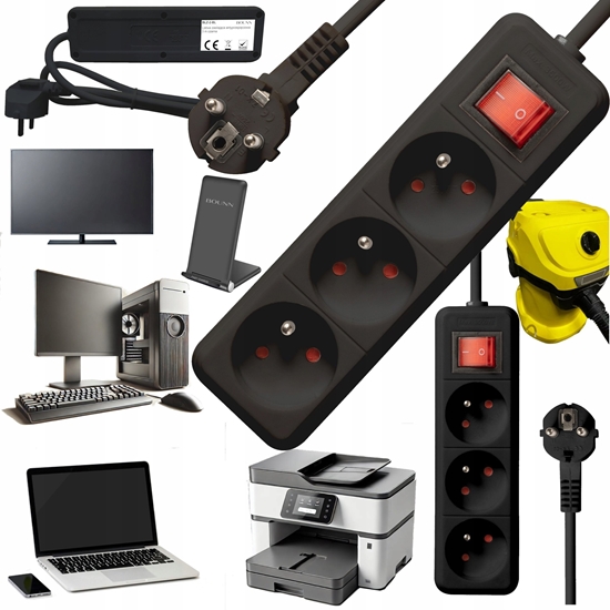 Picture of Listwa zasilajca Bounn BOUNN listwa zasilajÄca antyprzepiÄciowa 3 gniazda 3 m czarna 16A