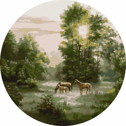 Picture of Malowanie po numerach okrge - Konie w lesie 40cm