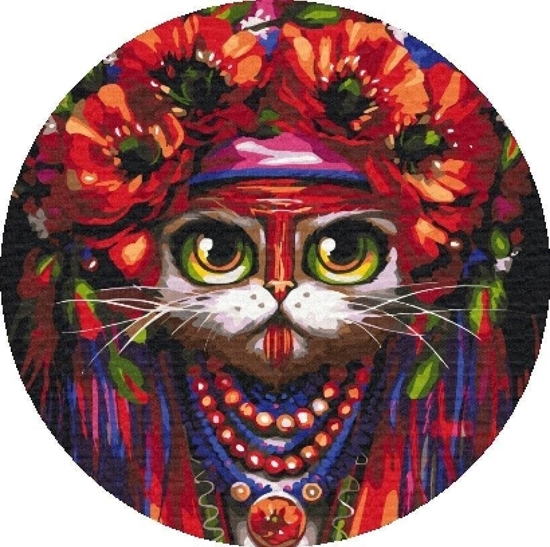 Picture of Malowanie po numerach okrge - Kot w wianku 40cm