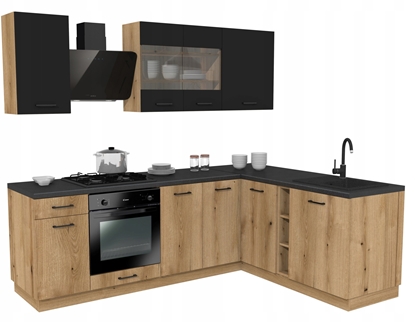 Изображение MEBLE KUCHENNE ZESTAW VARIO 240X180CM Z4 CZARNY/EVOKE BLAT DISTRICT BEZ AGD