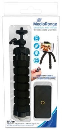 Picture of MediaRange Mini-Stativ m. flexiblem Gestell Fernauslöser, sw
