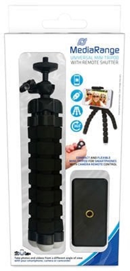Picture of MediaRange Mini-Stativ m. flexiblem Gestell Fernauslöser, sw