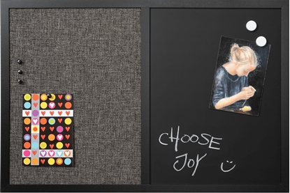 Изображение NAGA Opslagstavle med sort hessian og magnetisk kridttavle 60 x 40 cm inkl. 4 kridt 4 pins 2 magneter Hessian Sort 600x15x400mm (1stk)