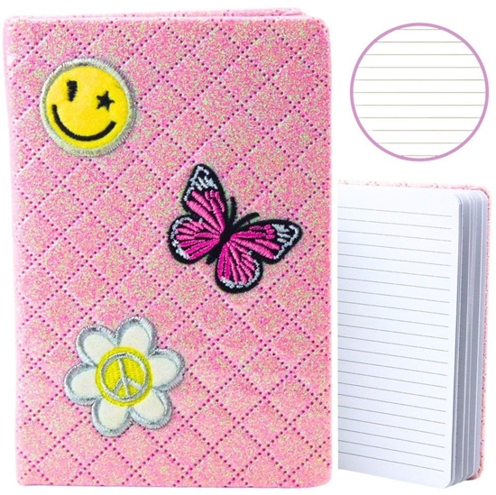 Picture of Notatnik W Linie Brokatowy Naszywki Róowy B6 80 Kartek LEAN