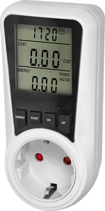 Picture of Orno Dwutaryfowy watomierz, kalkulator energii z wywietlaczem LCD, 2 oddzielne taryfy, wewntrzny akumulator, 16A 230V,wersja Schuko