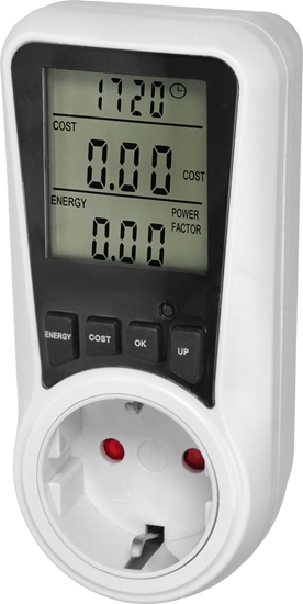 Picture of Orno Dwutaryfowy watomierz, kalkulator energii z wywietlaczem LCD, 2 oddzielne taryfy, wewntrzny akumulator, 16A 230V,wersja Schuko
