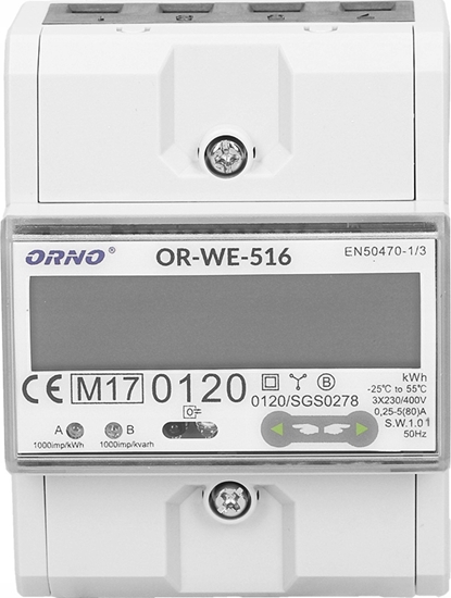 Picture of Orno Licznik energii elektrycznej Orno OR-WE-516 3-faz Port RS-485 Din TH-35mm biay