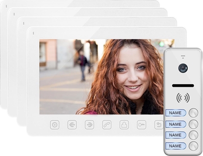 Изображение Orno Zestaw wideodomofonowy 4-rodzinny, bezsuchawkowy, kolor, LCD 7", menu OSD, sterowanie bram, biay NOVEO MULTI4