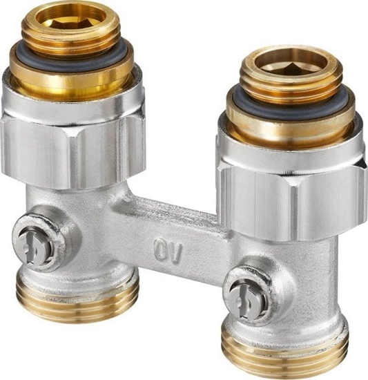 Изображение Oventrop Multiflex F, ZB-podwójne przycze z odciciem, 1/2GZx3/4GZ, mosidz, niklowane