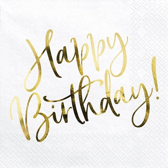 Изображение Party Deco Serwetki Happy Birthday biae - 33 cm - 20 szt. uniwersalny