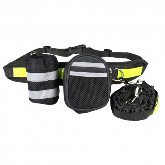 Picture of Pas biodrowy do biegania z amortyzowan smycz, czarny, L, pasek d. 80-104cm, saszetka (18x5,5x10cm), smycz d. 145-200 cm