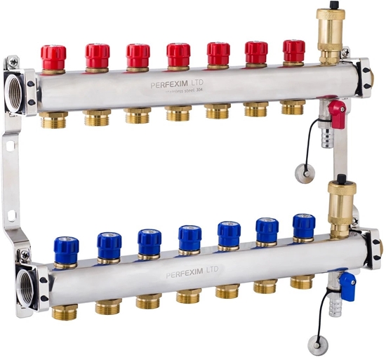 Изображение Perfexim Rozdzielacz ze stali nierdzewnej - komplet, 7 obw. PN10, Tmax +95C PHA-129A/1 7-obwodowy PN10 [1/1]