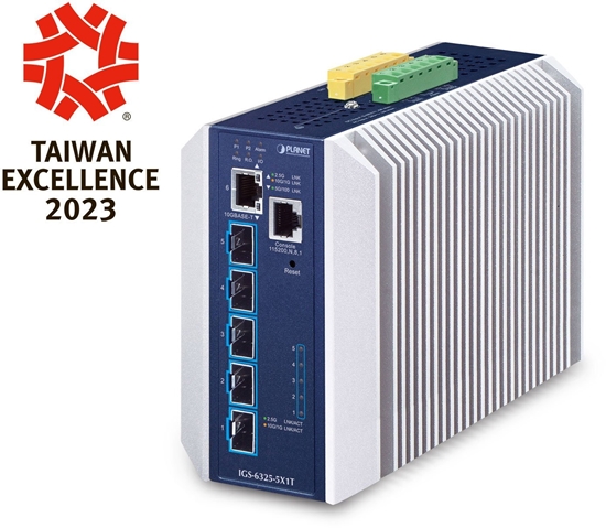Picture of PLANET Industrial Layer 3 5-Port Zarzdzany L3 10G Ethernet (100/1000/10000) Aluminium, Niebieski