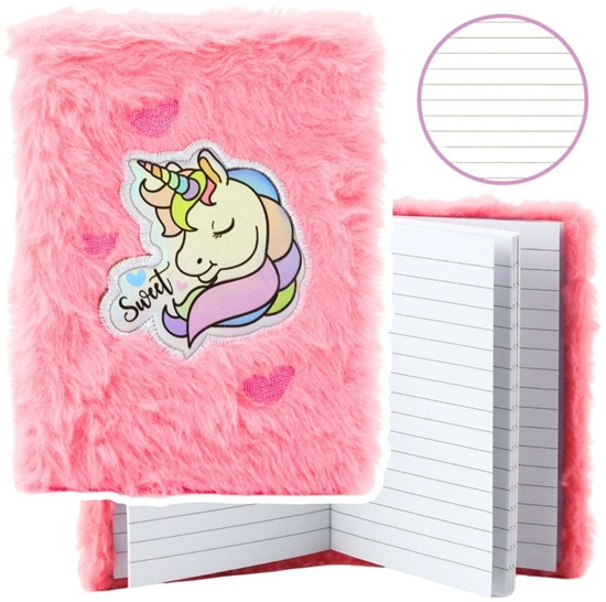 Picture of Pluszowy Notatnik W Linie Jednoroec Holograficzny Róowy A6 80 Kartek LEAN