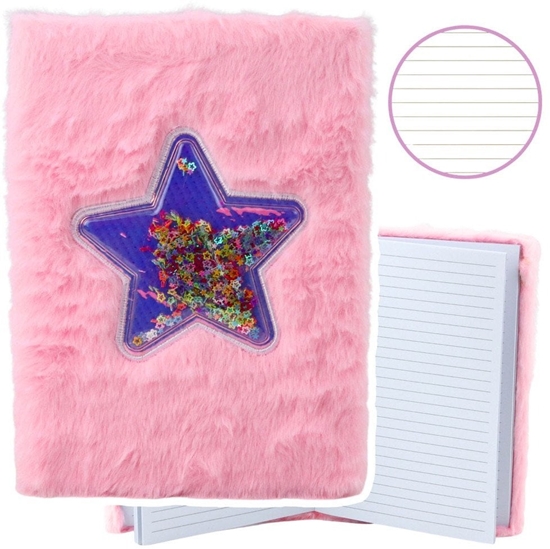Picture of Pluszowy Zeszyt Notatnik W Linie Gwiazda Z Konfetti Róowy A5 80 Kartek LEAN
