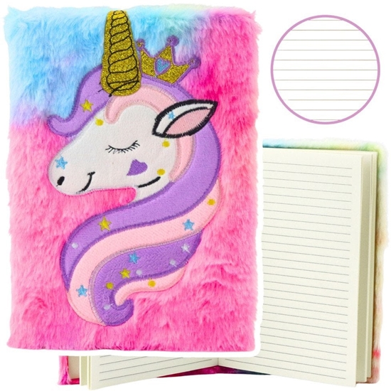 Picture of Pluszowy Zeszyt Notatnik W Linie Jednoroec Ze Zotym Rogiem A5 80 Kartek LEAN