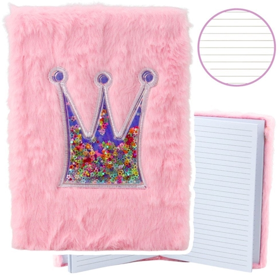 Picture of Pluszowy Zeszyt Notatnik W Linie Korona Z Konfetti Róowy A5 80 Kartek LEAN