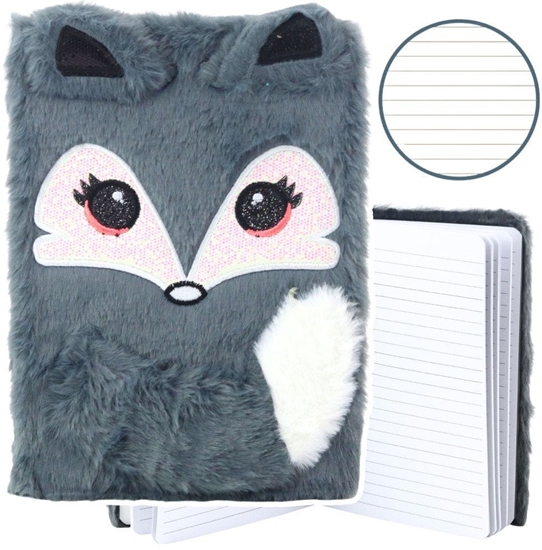 Picture of Pluszowy Zeszyt Notatnik W Linie Lisek Szary A5 80 Kartek LEAN