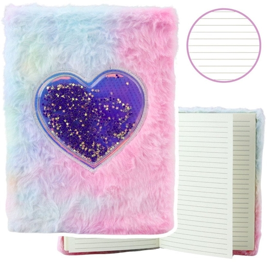Picture of Pluszowy Zeszyt Notatnik W Linie Serce Z Konfetti Pastelowy A5 80 Kartek LEAN
