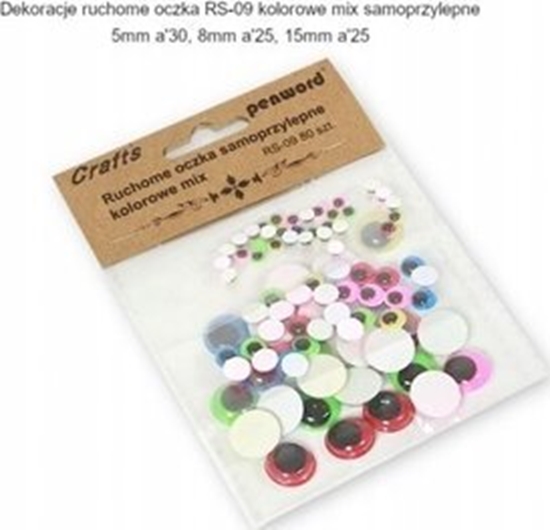 Изображение Polsirhurt Dekoracje Ruchome oczka RS-09 5mm, 8mm, 15mm samoprzylepne kolorowe mix 80 sztuk